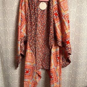 Umgee Red and Orange Boho Floral Patchwork Kimono